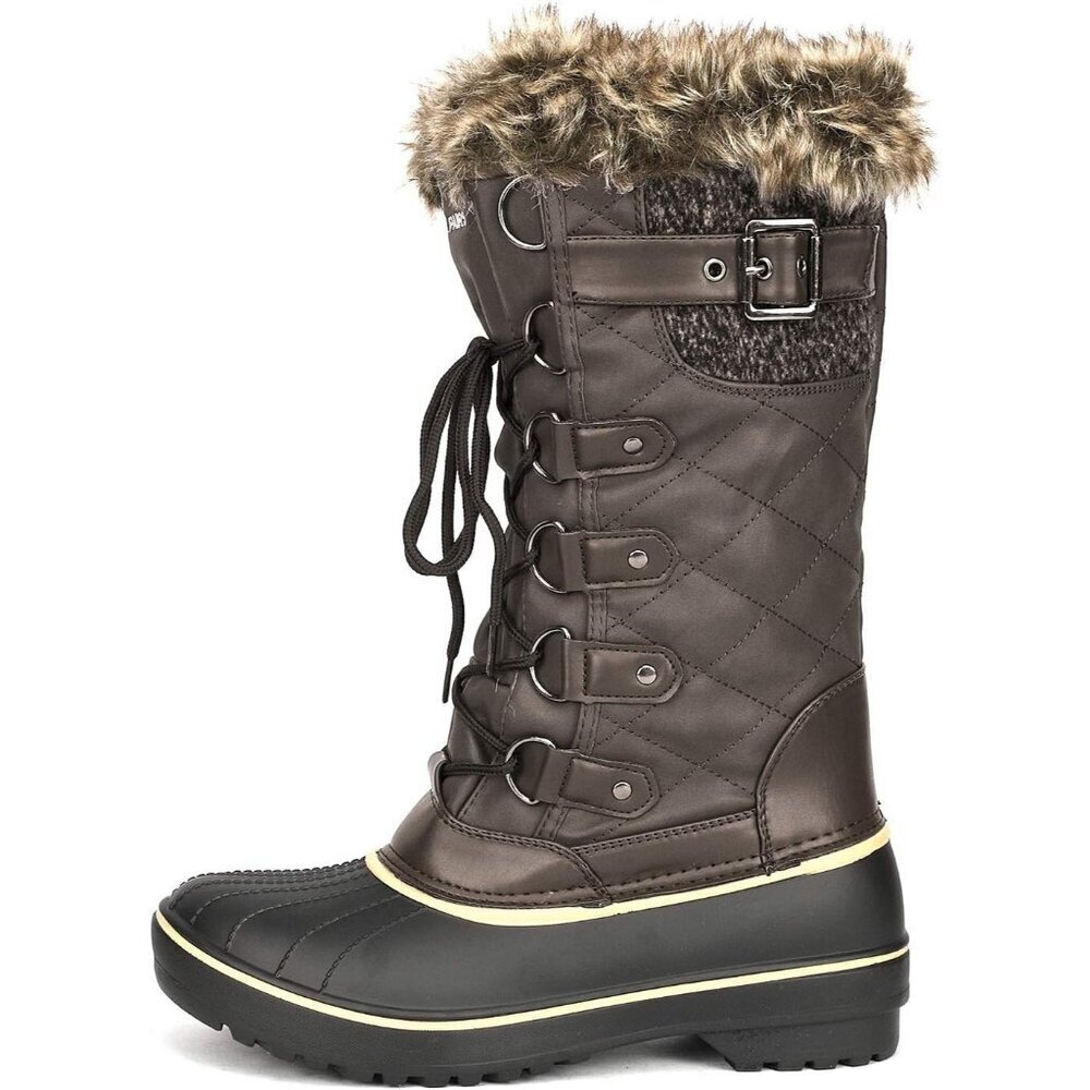 Women's Brown Warm Faux Fur Lined Mid Calf Winter Snow Boots - Picture 2 of 7